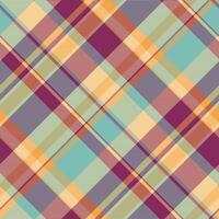 Styled textile texture pattern, pink check fabric seamless. Scratched background plaid tartan in teal and pink colors. vector