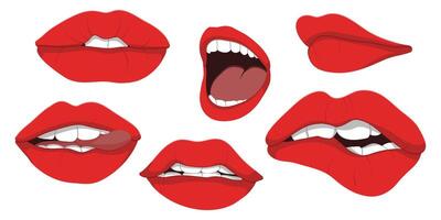 Set of Doodle Red Lips vector