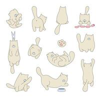 Set of isolated cute cats and kittens in different poses in cartoon style. Cat illustration. vector