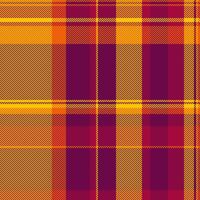 Irish texture check seamless, mid tartan plaid background. Illustration textile pattern fabric in pink and golden poppy colors. vector