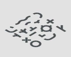 Isometric set street and road template isolated on background. vector