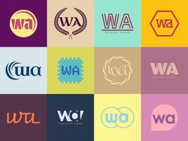 WA logo company template. Letter w and a logotype. Set different classic serif lettering and modern bold text with design elements. Initial font typography. vector