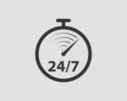 24 7 icon . 24 hour service clock. vector