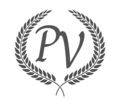 Initial letter P and V, PV monogram logo design with laurel wreath. Luxury calligraphy font. vector