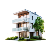 Beautiful Modern house with green tree on transparent background png