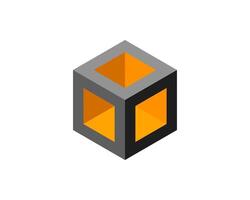 Cube logo, geometric design. Box logotype company, trendy tech emblem in pixel style. vector