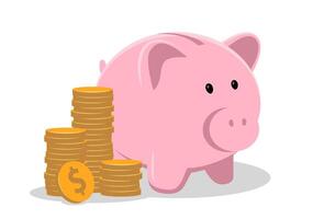 Piggy bank with coin illustration. Saving, investing and accumulation money. Pig in a flat style. vector
