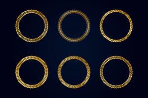 Collection of round golden frames from laurel branches with foliage. illustration vector