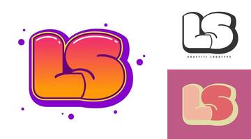 LS logo design for festival or party. Initial letter l and s in graffiti style. Creative modern lettering company name of font typography. Kids trendy logotype or identity. vector