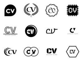 CV logo company template. Letter c and v logotype. Set different classic serif lettering and modern bold text with design elements. Initial font typography. vector