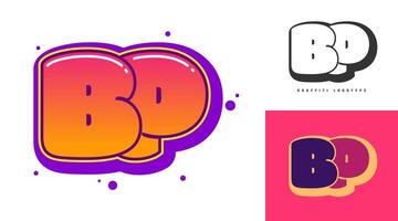 BP logo design for festival or party. Initial letter b and p in graffiti style. Creative modern lettering company name of font typography. Kids trendy logotype or identity. vector