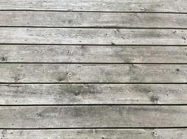 A rustic and aged wooden surface with horizontal planks, featuring a light gray color, visible grain patterns, and slight variations in texture perfect for creative projects or background photo