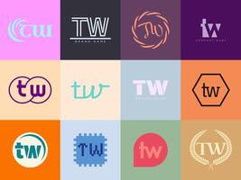 TW logo company template. Letter t and w logotype. Set different classic serif lettering and modern bold text with design elements. Initial font typography. vector