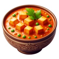 Indian Paneer Butter Masala Curry. 3D Indian Curry. Authentic 3D Realistic Food Icon. Rich and Creamy Tomato-Based Curry with Soft Paneer. Indian Street Food Menu 3D Icon. Indian Food Menu. png