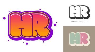 HR logo design for festival or party. Initial letter h and r in graffiti style. Creative modern lettering company name of font typography. Kids trendy logotype or identity. vector
