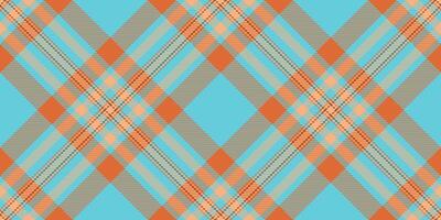 Folk plaid fabric seamless, repetition tartan check . Clothing pattern texture background textile in orange and cyan colors. vector