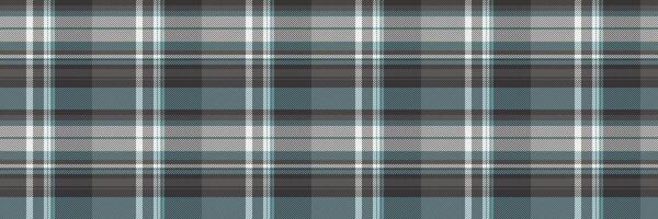 Chic tartan fabric pattern, indoor seamless textile plaid. Fall texture check background in grey and cyan colors. vector