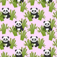 Pattern with cute panda and bamboo shoots pattern on pink background, childrens funny background for textiles, packaging, backdrop. vector