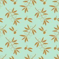 Olives branch pattern gold silhouettes on mint green background. vector