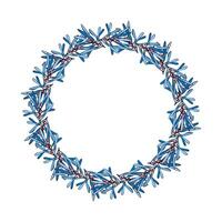 Winter New Years wreath of blue cold branches with red berries, isolated on white background. Winter design element. vector