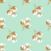 Cotton flowers boxes on mint background, pattern for wallpaper, packaging, surface texture, textile. vector