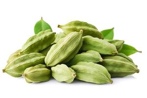 Cardamom pods isolated on white. Green cardamon seeds. Clipping path photo