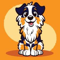 Australian Shepherd Dog breed cartoon character yellow background vector