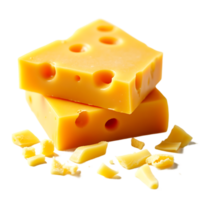 Single slice of cheddar cheese adrift on a clear transparent backdrop. png