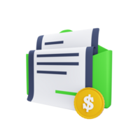 Financial mail 3d icon. Envelope with a check for payment and a coin png
