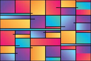 Decorative seamless pattern with a gradient geometric design, influenced by Mondrian's style, featuring colorful squares and rectangles, suitable for abstract backgrounds and creative compositions vector