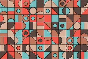 Retro mosaic pattern with colorful geometric shapes, including circles and tiles in color. Colorful tracery seamless pattern vector