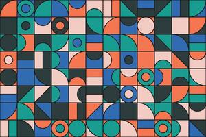 Mosaic pattern with colorful geometric shapes, including circles and tiles in green, blue, orange, and pink in retro style vector
