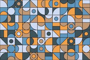 Vintage mosaic pattern with circles and triangles in blue, orange, brown, and beige, creating a decorative and seamless design vector