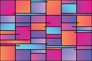 Colorful gradient geometric pattern inspired by Mondrian, featuring a seamless design with squares and rectangles in vibrant hues, perfect for decorative backgrounds and illustrations vector