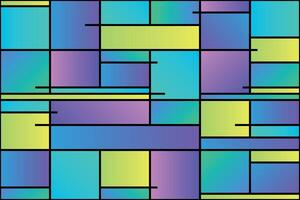 Gradient geometric seamless patterns. Modrian design with squares and rectangles in vivid color, perfect for decorative backgrounds and abstract compositions vector