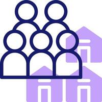 A group of people in a circle with a purple house in the background vector