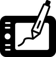A black and white image of a tablet with a pen vector