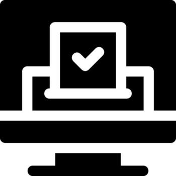 A black and white computer monitor with a check mark vector