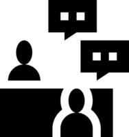 A black and white image of people sitting at a table with speech bubbles vector