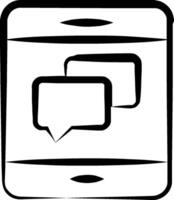 A black and white image of a phone with two speech bubbles vector