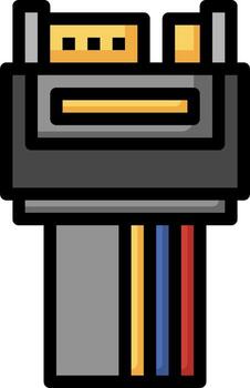 A black and yellow computer with a yellow and red cable vector