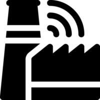A black and white icon of a factory with a radio vector