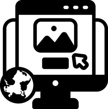 A computer monitor with a globe and a mouse vector