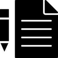 A black and white icon of a paper document and a pen vector