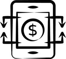 A black and white illustration of a cell phone with a dollar sign vector