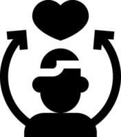 A black and white silhouette of a man with a heart vector
