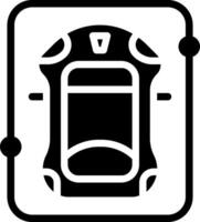 A black and white image of a car in a square vector