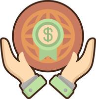 Hands holding a round plate with a dollar sign on it vector