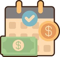 A calendar with dollar signs and a check mark vector