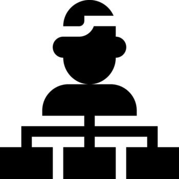 un hombre sentado a un mesa con un libro en frente de él vector